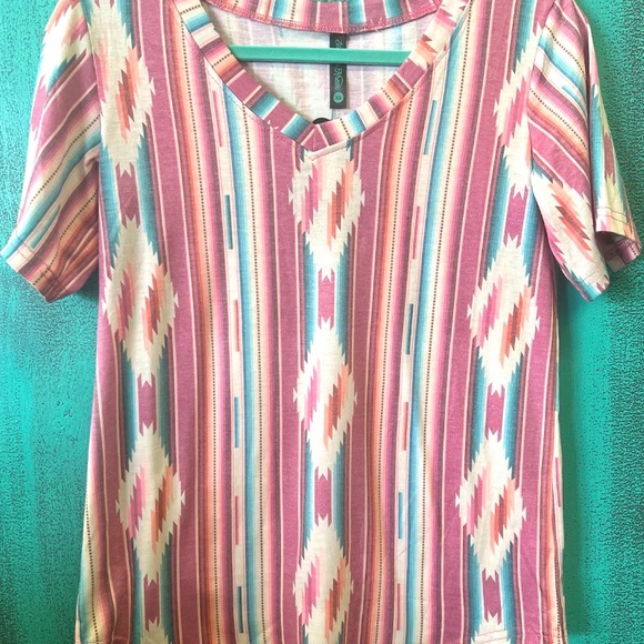Sterling Kreek Frio River-Pink and Blue Southwest Short Sleeve Tee - Picture 2 of 3